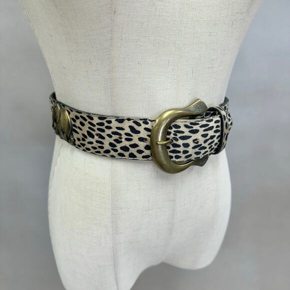 Vintage Made in USA Leopard Calf Hair Belt Brass Elephant Zebra Y2k Safari Small - Picture 2 of 16